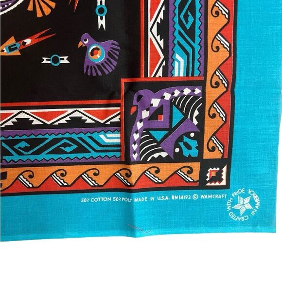 Vintage Southwest Native American Bandana USA Wamcraft 50/50 Unused 22” X 22” - Picture 3 of 4